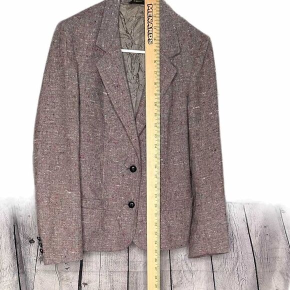 Oscar de la Renta Women's Maroon Knit Tweed Blazer - Picture 6 of 9